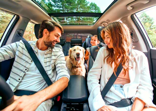 Car driving fast in the city